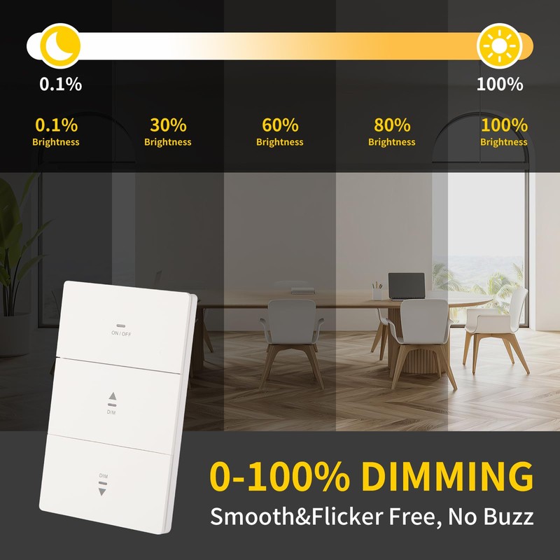 0-10V Dimmer Switch for LED Lights, Push Button Dimmer Light