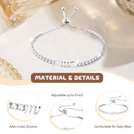 Mum Bracelet, Sparkling Cubic Zirconia Bracelet for Birthday Christmas Mothers Day，Bracelets Gifts for Mum Women Teenage Girls with Box/Card