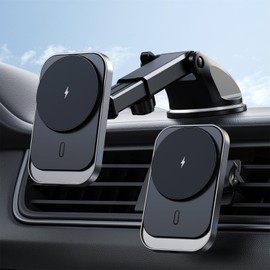 Hinyx Car Phone Holder Wireless Charger, 15W Fast Charging for Magnetic Car Charger Mag-Safe Charger Car Mount Compatible with iPhone15/14/13/12 Series Mag-Safe/Magnetic Cases(QC 3.0 Car Charger)