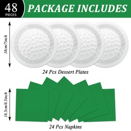 24 Guests Golf Party Supplies Plates and Napkins Set Disposable Sport Paper Tableware Dinnerware Kit White and Green Golf Ball Themed Birthday Party Decorations for Teenagers Kids Boys Adults