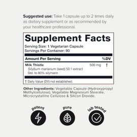 Milk Thistle - Ultra High Potency 50:1 Extract with 80% Silymarin - Highly Concentrated - Third-Party Lab Tested - 90 Capsules