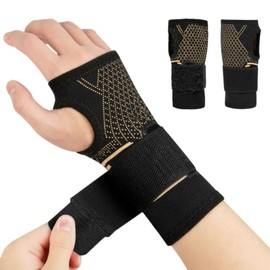 Beugo 2 Pack Wrist Support Sleeve, Copper Wrist Supports, M