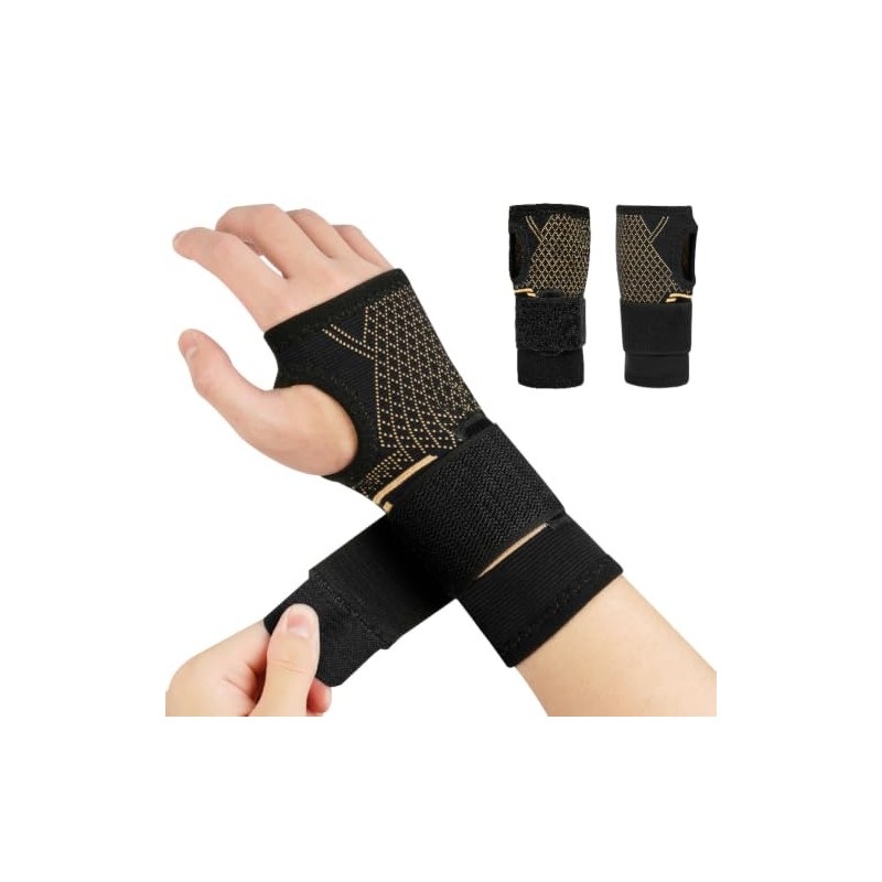 Beugo 2 Pack Wrist Support Sleeve, Copper Wrist Supports, M