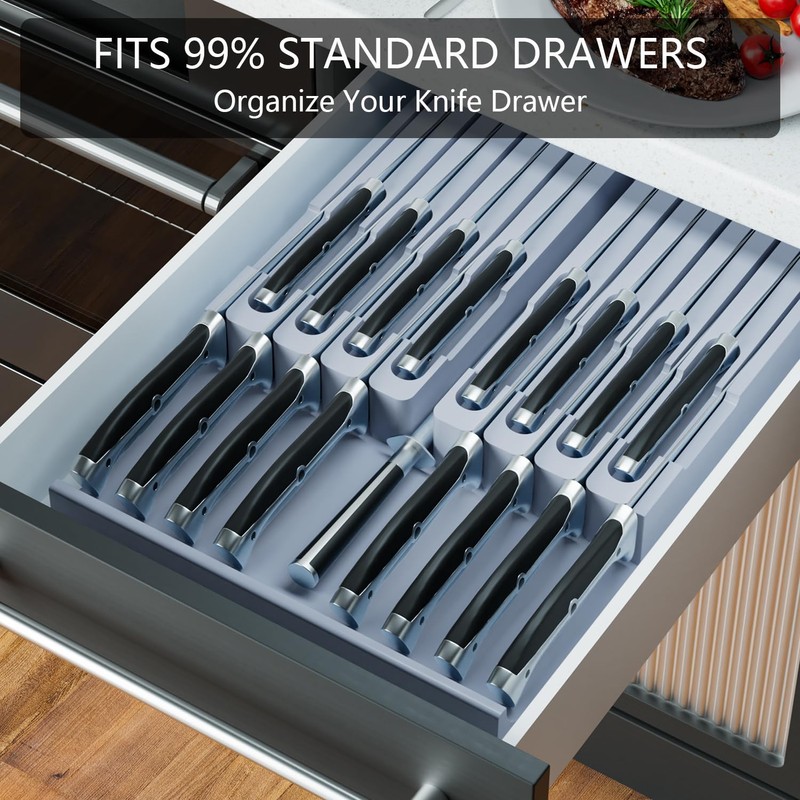 Domax Bamboo In-drawer Knife Block - Knife Drawer Organizer Insert