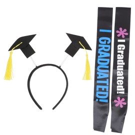 FRCOLOR Graduation Party Sash and Hairhoop Set Unisex Versatile Color for Graduate Ceremony Shoulder Belts Suitable for Men Women Celebration Accessories
