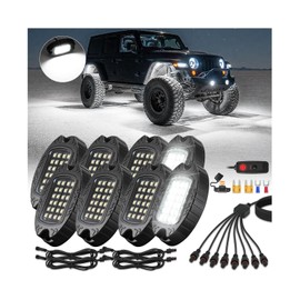 8Pods Aluminum Housing Plug and Play All Pure White LED Rock Lights Kit with Switch Harness Wiring Extension,Quick Connect 6500K Metal Underglow 12V Waterproof for Jeep Trucks ATV UTV Offroad SXS RZR