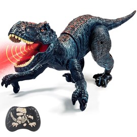 Sunrad - Juguetes de dinosaurio T-Rex RC con control remoto, luz, rugido y aerosol, para niños de 3-12 años