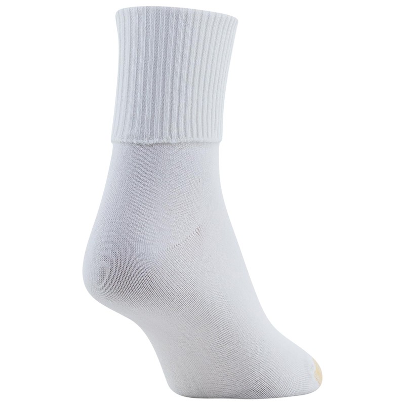 GOLDTOE Women's Classic Turn Cuff Socks, Multipairs, White (6-Pairs), Shoe