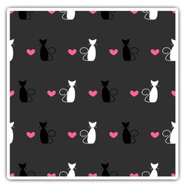 2 x Square 7.5cm Vinyl Stickers - Black & White Cat Love Heart Print 44287