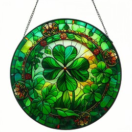 7.9 in Lucky Irish Shamrock Gift,Saint Patrick’s Day Ornament，Good Luck,Spiritual Gifts for Women, Mom, Family, Friends, Window Stained Glass Hanging Decorations