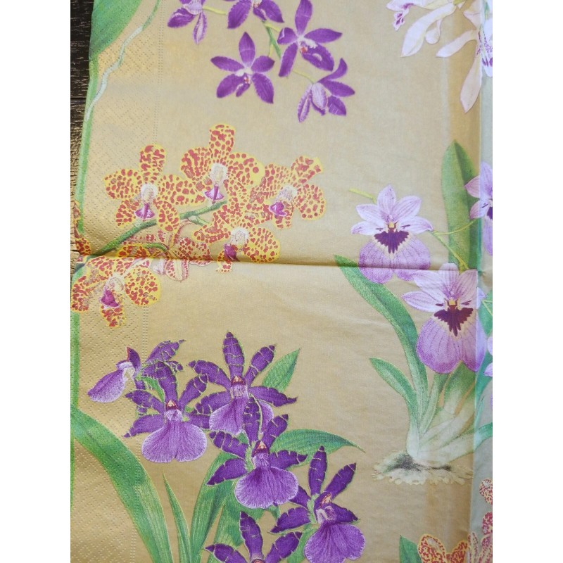 TWO Individual Napkins Orchids Gold Dinner for Decoupage (124