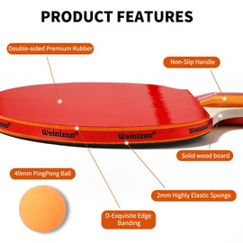 2 Pack Ping Pong Paddle Set/Family Table Tennis- Handbag with 2 Rackets&4Balls Table Tennis Racquets for Indoor&Outdoor Games