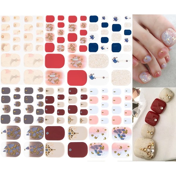NAILDOKI 6 Types of Non Damaging Toenail Stickers, Nail Wraps, Nail Accessories, Real Nail Gel Stickers, Women’s, Cute, Popular, Stylish, Advanced