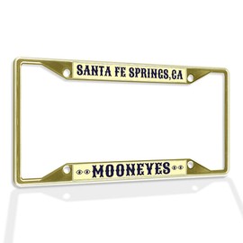 Fastasticdeals Metal Insert License Plate Frame Santa Fe Springs, Ca Mooneyes Weatherproof Car Accessories Gold 4 Holes Solid Insert