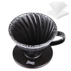 Bincoo Ceramic Pour Over Coffee Dripper (Size 02) 4 Cup-Includes 50 Filters-V60 Coffee Dripper Portable Hand Drip Cone Coffee Maker Set For Home Baristas (Black)