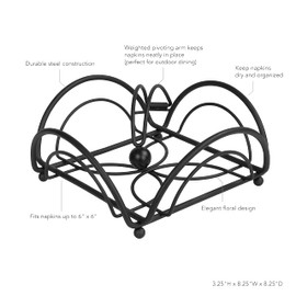 Spectrum Diversified Flower Flat Napkin Holder, Black (97910)