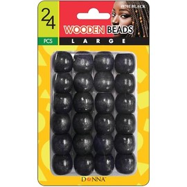 DONNA Wooden Beads Large 24pcs, Hair Beads for Hair Jewelry Making Kit DIY Hair Braiding Bracelet Ornaments Crafts Black Color