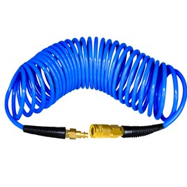 NOEAIKE Air Compressor Hose,1/4 IN x 25 FT Polyurethane Recoil Air Hose Kit with 1/4 Quick Connect Air Hose Fittings and Bend Restrictor-Copper Material (Blue)
