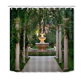 FANG2018 Garden fountain Roman column shower curtain bathroom Durable Fabric Mildew Bathroom Accessories Creative with 12 Hooks 180X180CM