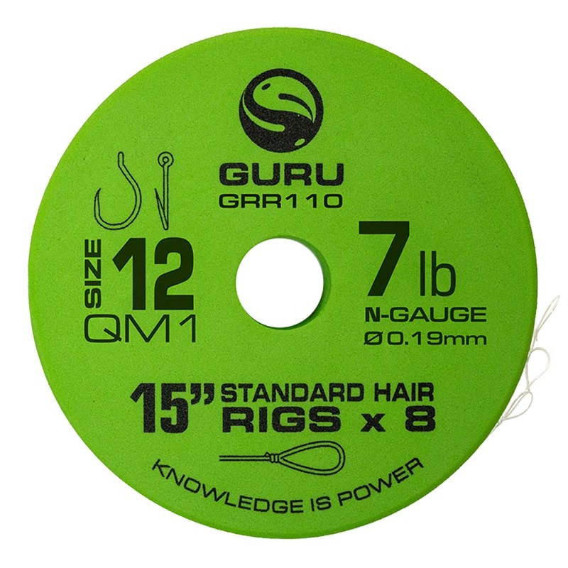 Guru QM1 Standard Hair Rigs 15" Qty 8 (Size 10