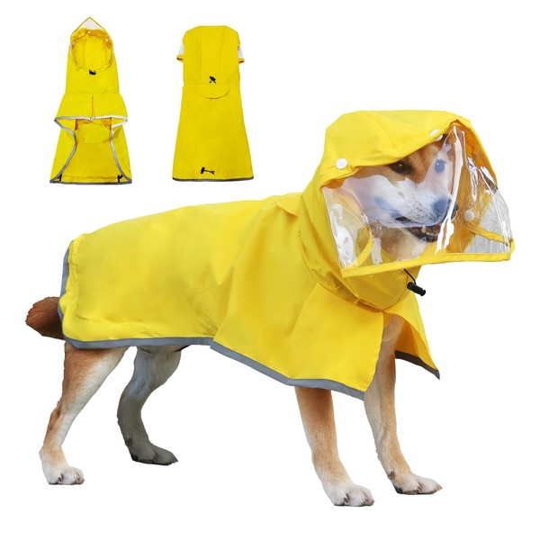 THE DO-GOODERS Raincoat for Dogs, Rain Protection for Dogs 【M-Yellow】 Raincoat with Hood & Reflective Strips Waterproof for Pets Small Medium Large Dog Coats