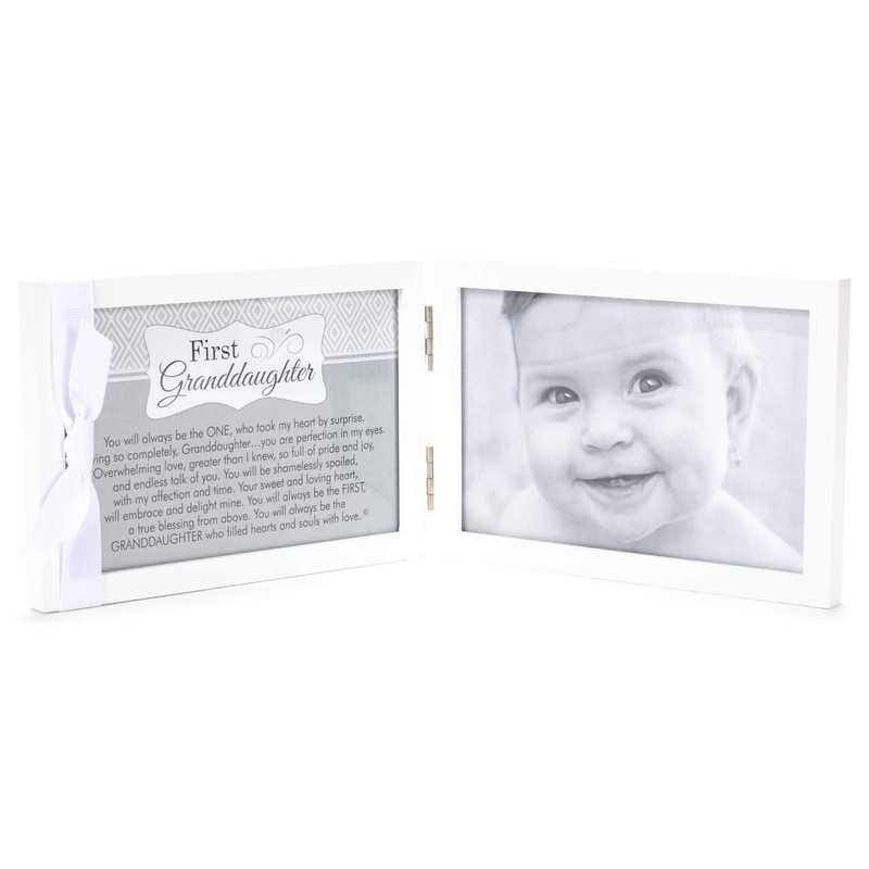 First Grandchild Picture Frame- White Double Hinged Tabletop Photo Frame
