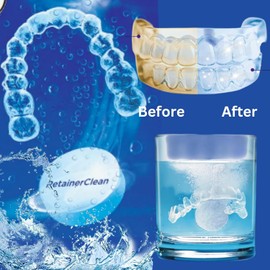 Retainer Cleaner Tablets - 96 Tablets + Retainer Cleaning Denture Brush for Fresh, Brite, and Stain-Free Retainer, Mouth Guard, Denture and Aligner - Retainer Cleaning Kit