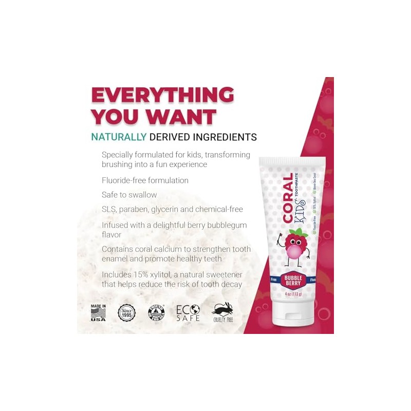 Coral Kids Toothpaste Berry Bubblegum Flavor 6 oz.