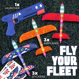 Advanced Group Corp. Airplane Launcher with 3 Foam Glider Planes, Blue and Orange