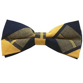 Bowties.jp bd216 Yellow Navy Check Bow Tie Bowtie, Easy to Wear Type, yellow navy