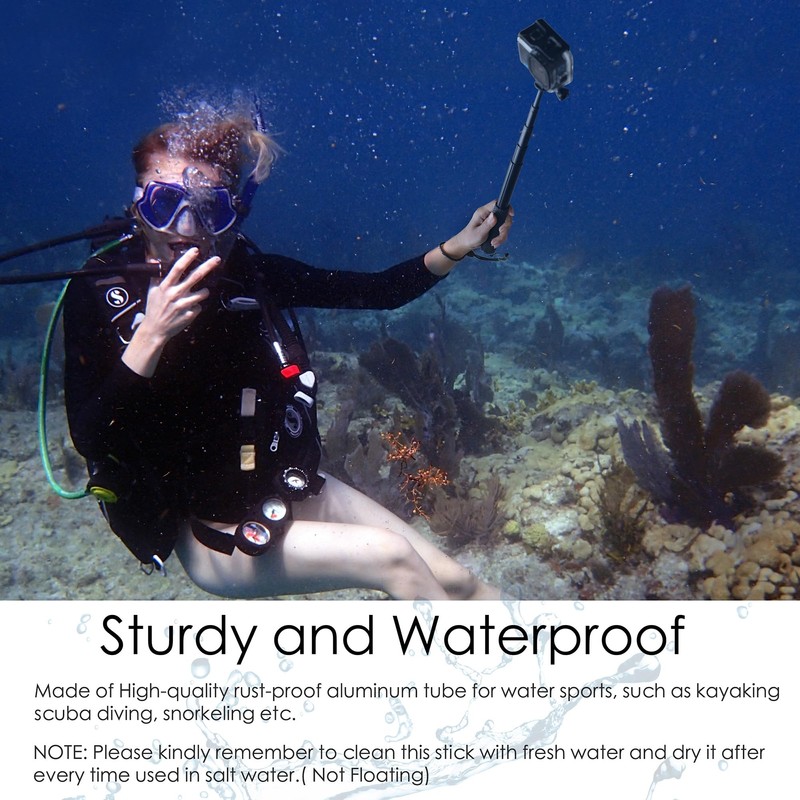 YALLSAME 46" Waterproof Selfie Stick for GoPro Insta360 DJI Action