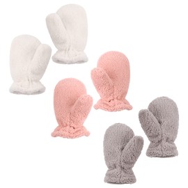 Peecabe Winter Warm Baby Mittens Infant Toddler Fleece Gloves for Boys and Girls Cozy Mittens Set 0-24 Months (M-White+Pink+Light Gray, M)