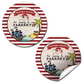 Ahoy Matey Pirate Treasure Map Birthday Party Thank You Sticker Labels, 40 2" Party Circle Stickers by AmandaCreation, Great for Party Favors, Envelope Seals & Goodie Bags