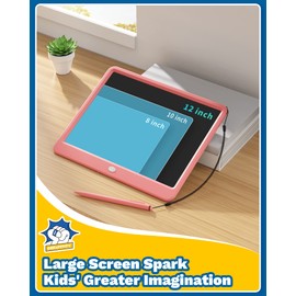 TEKFUN Toys for Girls 12in LCD Writing Tablet, Erasable Doodle Board with Anti-Lost Stylus, Mess Free Coloring Drawing Board, Travel Car Trip Games Toys Birthday for 3 4 5 6 7 Girls Pink