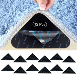 RZMZBY Pack of 12 Non-Slip Mats for Carpet, Non-Slip Underlay, Washable and Reusable, for All Types and Sizes of Upholstery, Carpets (Black)