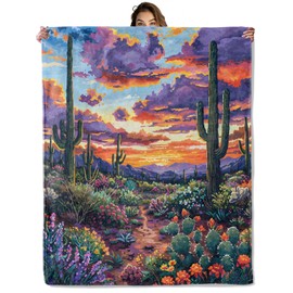 Southwest Desert Sunset Blanket 50x60 in, Flannel Throw Blankets for Travel Camping Sofa Living Room Decor, Lightweight Cozy Soft Fuzzy Gifts for Women Adults Kids