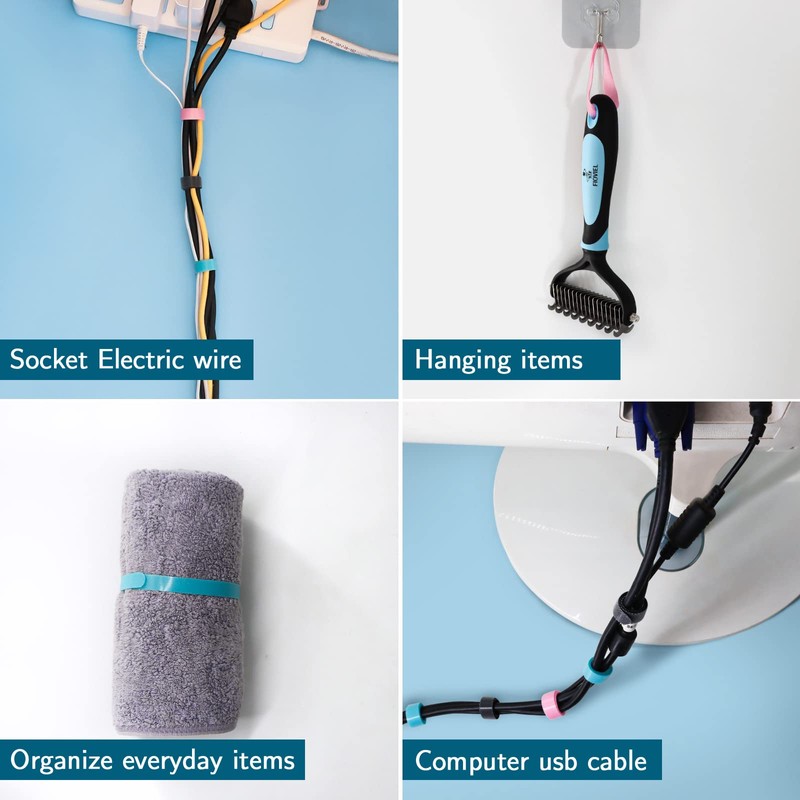 50PCS Reusable Cable Ties, Adjustable Cable Ties, Fastening Cable Ties,Microfiber