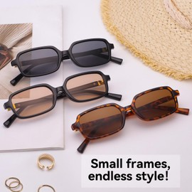 Dollger Small Rectangle Sunglasses for Women Men Trendy Skinny Square Sunglasses Brown Fashion Rave Black Shades 2025, D:black/Tortoise Brown/Black Champagne, Small