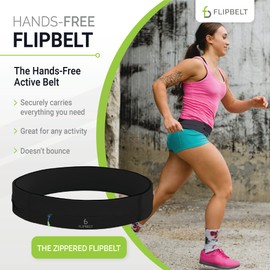 FlipBelt Zipper Running Belt for Phone and Small Accessories, Exercise Waist Pouch for Women and Men, XXL, Black
