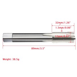 TOP-VIGOR M12 x 1.5mm Metric Machine Tap, HSS 4 Straight Flute Taper Plug Metric Tap, 1.5mm Pitch Screw Thread Tapping Threading Machinist Repair DIY Tool