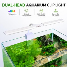 Aquarium Light Clip on Fish Tank Light Full Spectrum Plants Lights with Timer Auto On Off, 3 Colors Mode, 360° Adjustable 2 Light Bar, Aquarium Lamp Suitable for 8-14 Inch Fish Tank