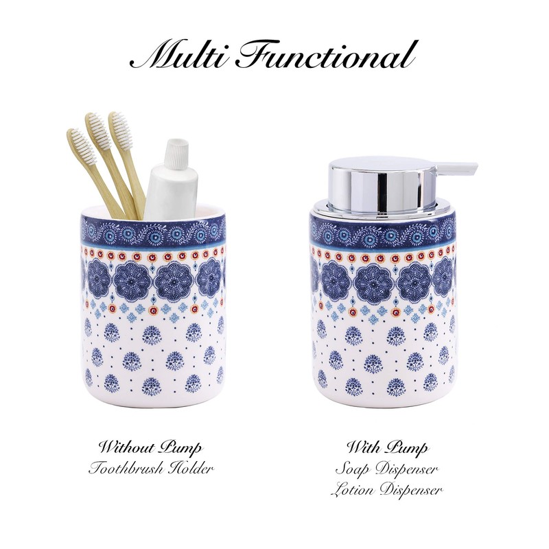 Bico Blue Talavera Ceramic 12oz Soap Dispenser with Removable Pump,