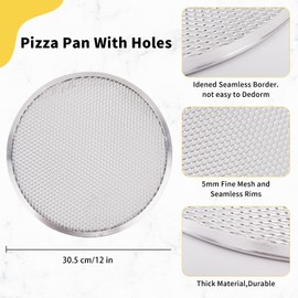 BUWUSMU 8 Pcs 12 Inch Pizza Pan with Holes Aluminum Mesh Pizza Screen Seamless Round Mesh Pizza Tray for Oven Nonstick Baking Pizza Sheet for Home Kitchen Bakery Restaurant BBQ Party Cookware Supplies