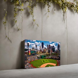 TAOMI PNC Park Skyline Landscape Kids Room Canvas Wall Art for Boy Bedroom Gym Baseball Field USA Sport Artwork Print Home Office Wall Décor Frame 12x16inch House Dormitory