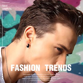 OQKAHIV 2 Pairs Men's Stainless Steel Hoop Earrings Set Earrings Men Women Cartilage Helix Piercing Ear Fashion Punk Earrings Hoop Earrings Black Earrings No Ear Piercing Required, Metal