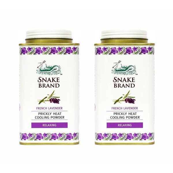 SNAKE BRAND Prickly Heat Cooling Body Powder 140g (Relaxing Lavender, Pack of 2)