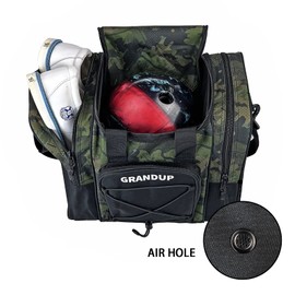 GRANDUP Bowling Ball Bag for Single Ball - Black Bowling accessories Ball Tote Bag Bowling Bag with Padded Ball Holder - Fits Bowling Shoes Up to Mens Size 14