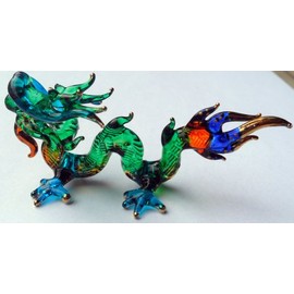 BEAUTIFUL ART COLOR HAND BLOWN GLASS DRAGON FIGURINE FOR DECORATION