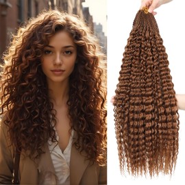 Pre Looped Brazilian Micro Kinky Curly Crochet Hair, 8 Packs, 18 Inch Black Water Wave Micro Curly Braiding Hair Extensions, Deep Wave for Mini Senegalese Twist Hair (30#, 18 Inch (Pack of 8))