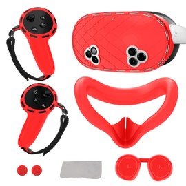 8-in-1 Silicone Cover Set for Meta Quest 3s Accessories, Juylay VR Protective Cover Accessories for Oculus Quest 3S with Facial Interface, Headset Shell Cover, Controller Grip Cover, Joystick Caps,Red